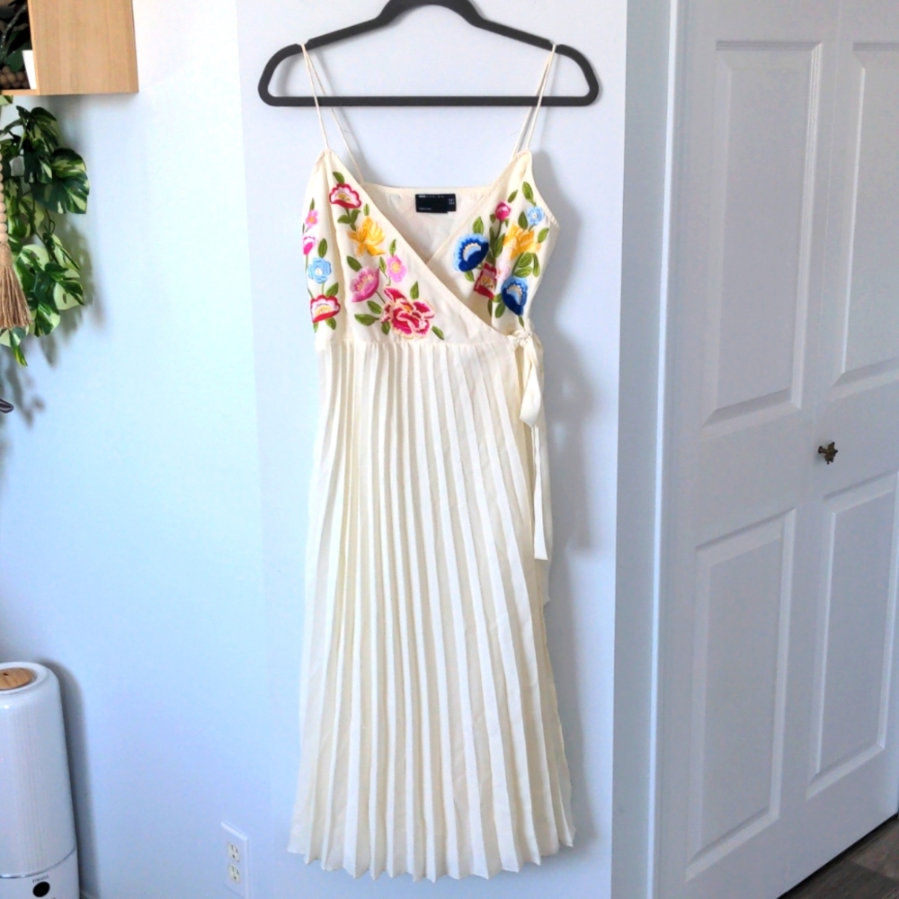 ASOS Design embroidered wrap dress, cream, size 38